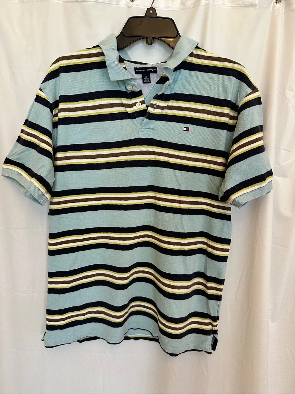 Tommy Hilfiger Bundle of 2 Boy’s Striped Polos in Light Blue, Navy & Cream Sz XL
